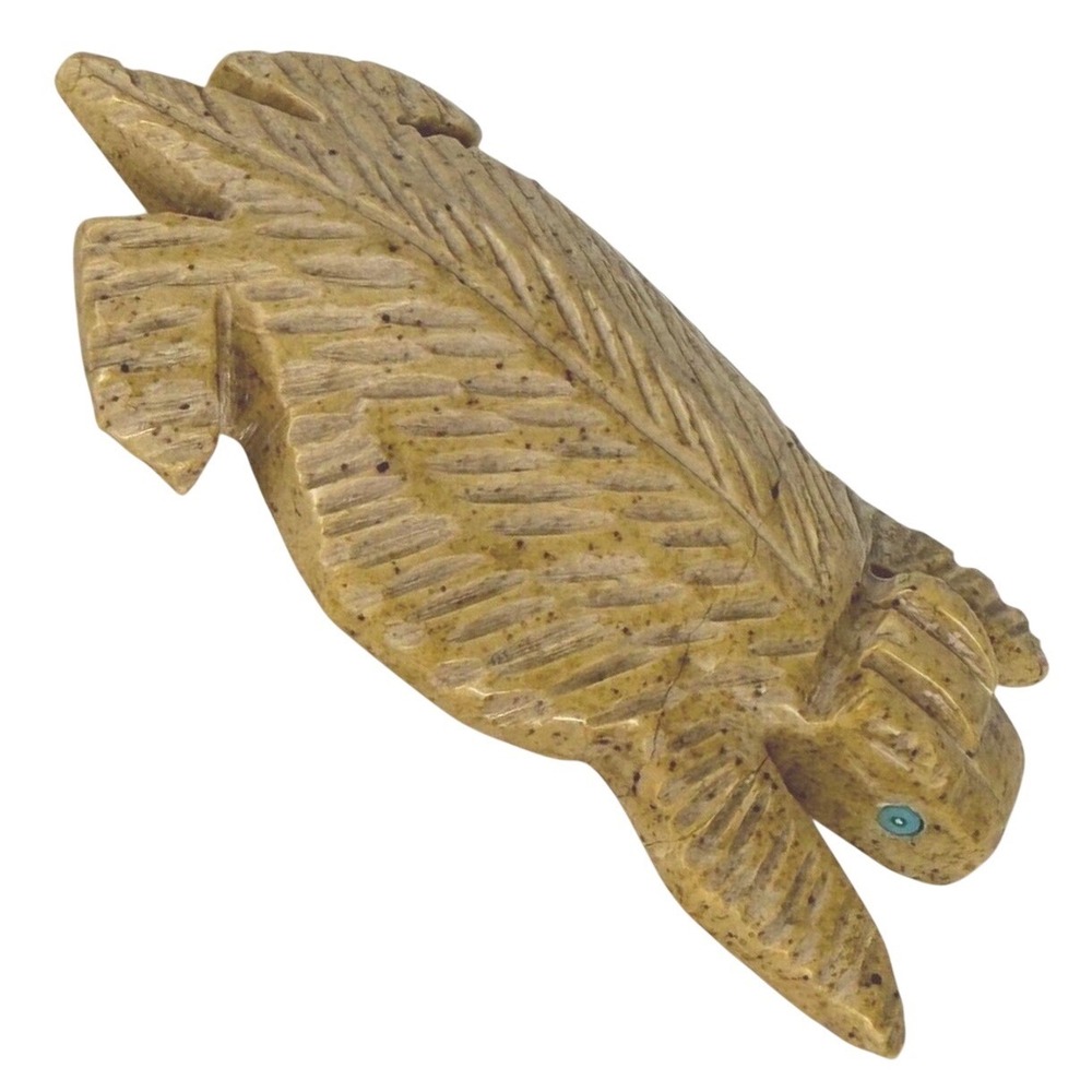 Zuni Carved Serpentine Turtle Fetish Turquoise Eyes Native American